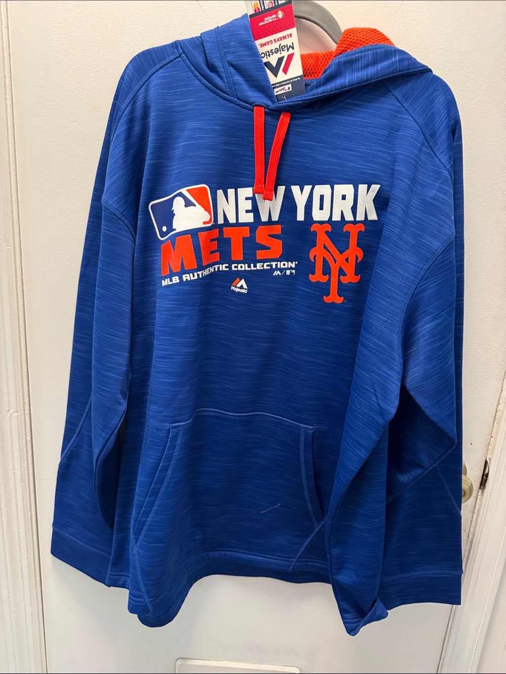 Majestic Blue New York Mets Crewneck Pullover with Orange Accents